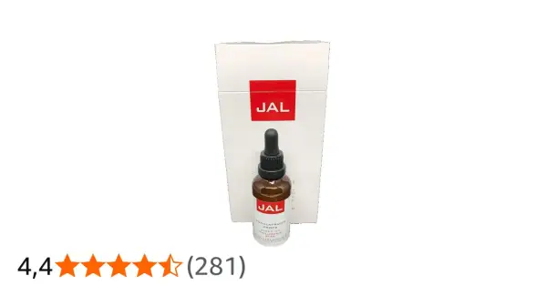 Serum JAL concentrado con ácido hialurónico, en frasco gotero y caja blanca.