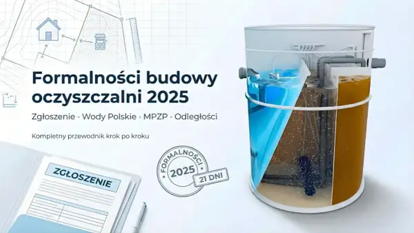 Przekrój oczyszczalni, dokument zgłoszenia i schemat budowy.