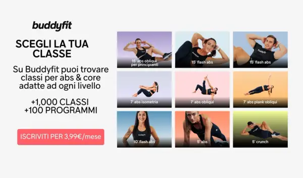 Allenamenti per i muscoli addominali su Buddyfit: classi per tutti i livelli, da principianti a esperti. Scopri più di 1000 corsi!