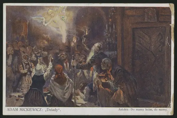 Lud jak lawa, wznoszący się ku aniołkowi, interpretacja cytatu z "Dziadów" Mickiewicza.