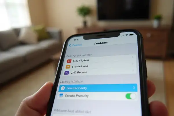 Jak usunąć kontakt z WhatsApp? Na ekranie telefonu widać listę kontaktów, gdzie można zarządzać swoimi danymi.