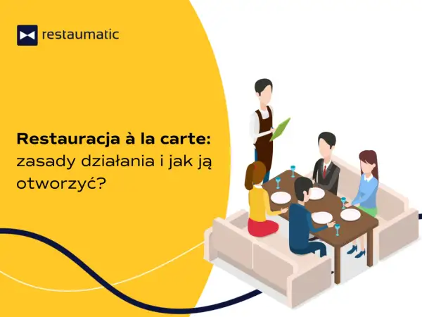 Restauracja à la carte: ludzie przy stoliku zamawiają posiłki, kelner notuje zamówienie.