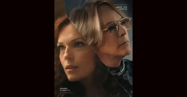 Amanda Righetti und Jamie Lee Curtis im dramatischen Split-Screen-Porträt.
