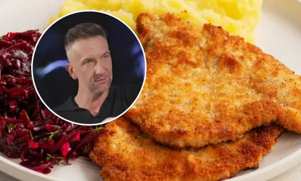 Sznycel a schabowy, idealny duet na talerzu. Obok puree ziemniaczane i surówka z buraczków.