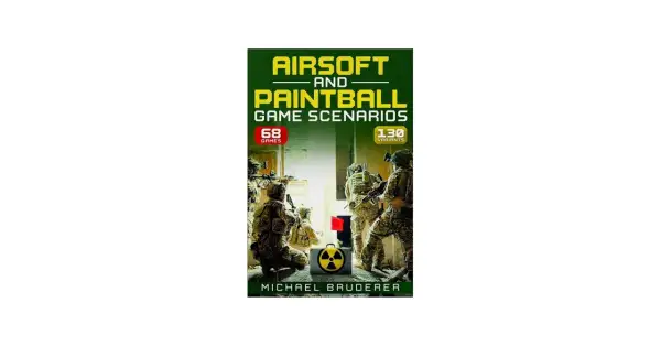 Libro "Airsoft and Paintball Game Scenarios" con soldados tácticos. Explora la diferencia entre airsoft y paintball.