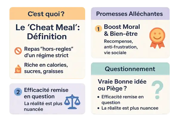 Le 'Cheat Meal' : définition, promesses alléchantes et questionnement. Un repas "hors-règles" riche en calories, sucres, graisses, qui peut être une récompense ou un piège. L'efficacité est remise en question, la réalité est plus nuancée.
