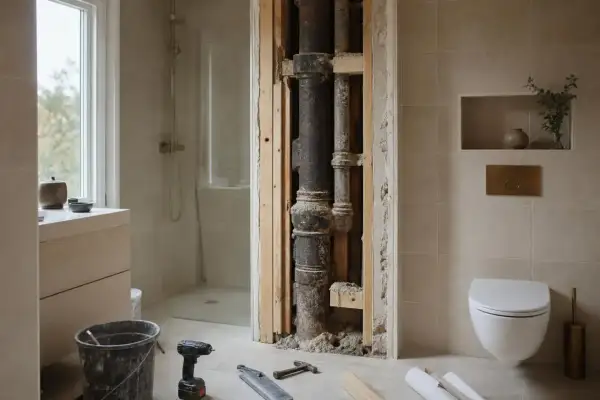 Renovering av badrum med synliga gamla rör. Undrar över relining kostnad för att fixa detta.