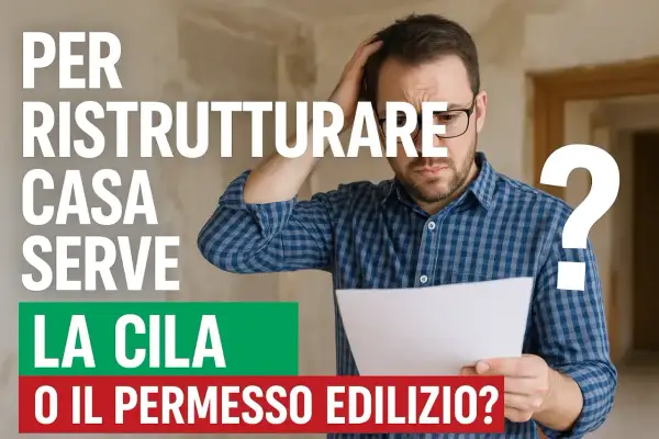 Uomo perplesso con documenti in mano, si chiede se per ristrutturare casa serve la CILA o il permesso edilizio.