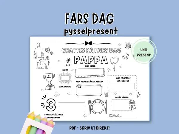 Fars dag-pyssel för att skapa en unik minnestatuering pappa. Fyll i information om pappa, hans favoriter och vad du älskar med honom.