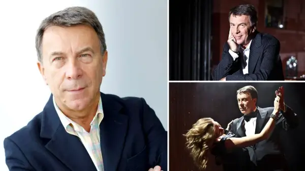 Wojciech Gąsowski w trzech odsłonach: portret, elegancki garnitur i taniec z partnerką.