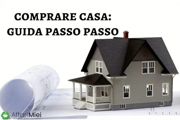 Guida passo passo per comprare casa: un modello di casa, progetti e logo "Affari Miei".