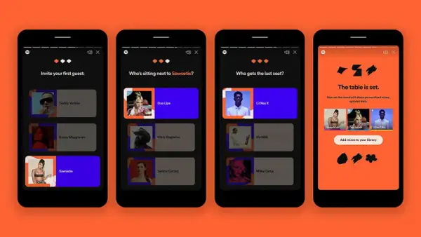 Spotify-appen visar hur man skapar en gästlista med artister. En ny funktion för att sätta stämningen med personliga mixar.
