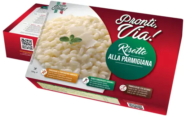 Risotto alla parmigiana cremoso, pronto in 90-120 secondi. Un assaggio d'Italia in ogni boccone.