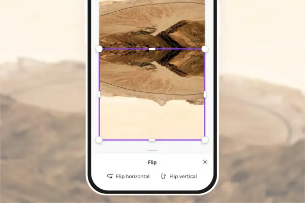 Jak zrobic odbicie lustrzane w telefonie? Widok ekranu z opcją "Flip vertical" do tworzenia lustrzanego odbicia zdjęcia.