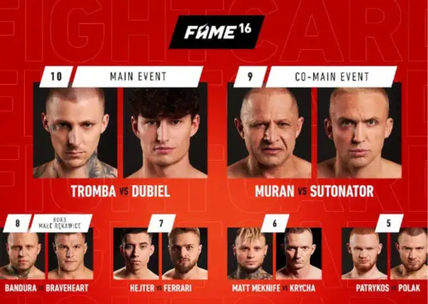 Karta walk FAME MMA 16: Tromb vs Dubiel, Muran vs Sutonator i inne pojedynki.