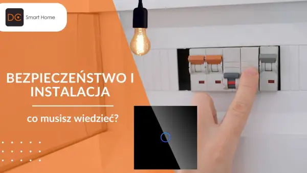 Bezpieczeństwo instalacji elektrycznej i co to jest ROHS. Palec zbliża się do wyłącznika, obok widać nowoczesny włącznik światła.