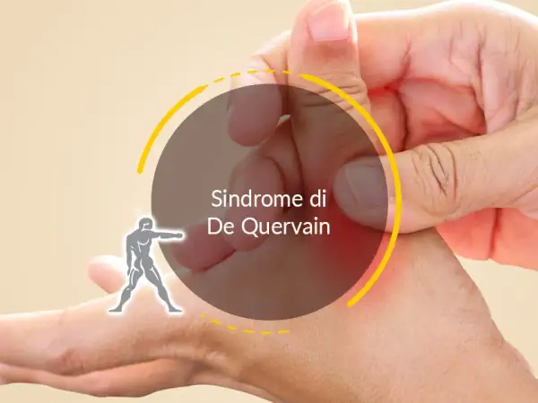 Mano con pollice piegato, evidenziata un'area rossa che indica dolore, tipico della tendinite polso.