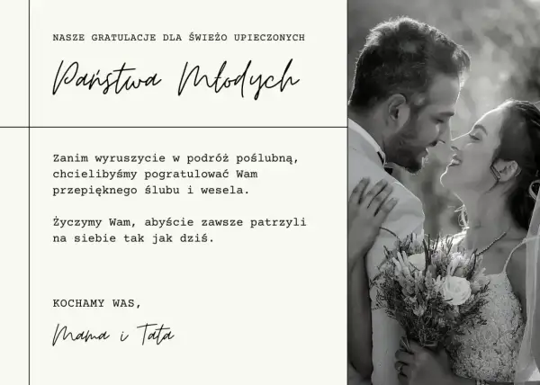 Gratulacje dla Państwa Młodych! Życzymy Wam, byście zawsze patrzyli na siebie z taką miłością. To piękne, czego życzyć młodej parze.