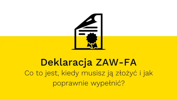 Deklaracja ZAW-FA: jak złożyć ją elektronicznie, kiedy i jak poprawnie wypełnić. Ikona dokumentu z pieczęcią.