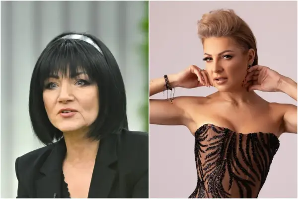 Dwie kobiety w stylizacjach scenicznych: jedna w czarnej marynarce, druga w błyszczącym gorsecie.