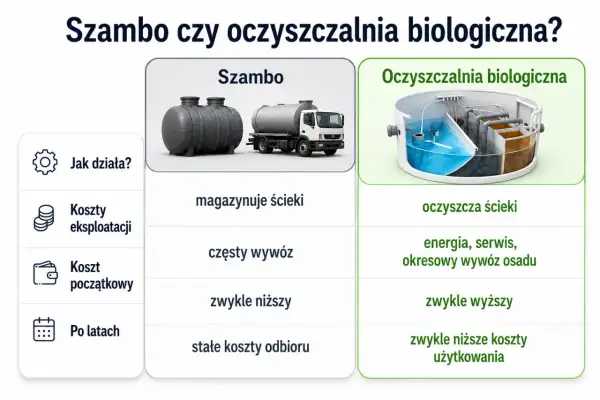 Porównanie szamba i oczyszczalni biologicznej: przerobienie szamba na oczyszczalnię to inwestycja w ekologię i niższe koszty.