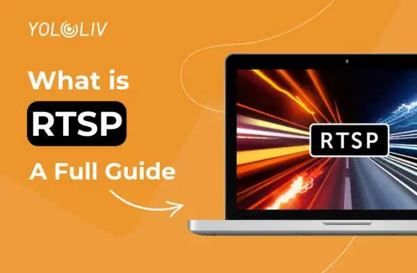 A laptop displays a vibrant, abstract image with the word "RTSP" prominently featured, hinting at the world of rtsp live streaming and a comprehensive guide.