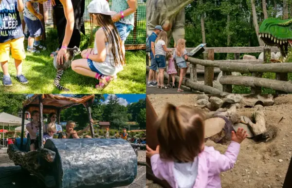 Rodzinne atrakcje na weekend w Trójmieście: dzieci karmią lemura, oglądają dinozaury i bawią się w jaskini.