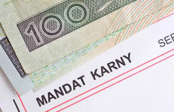 Polskie banknoty i dokument "Mandat Karny" sugerują, że może chodzić o taryfikator mandatów Niemcy, ale to polskie pieniądze.