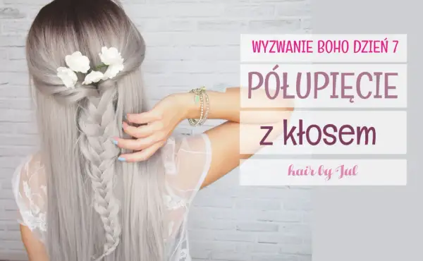 Piękna fryzura boho z warkoczem i kwiatami we włosach. Idealna na letnie dni.