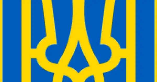 Symboliczny trójząb w barwach Ukrainy, symbol wolności i niezłomności.
