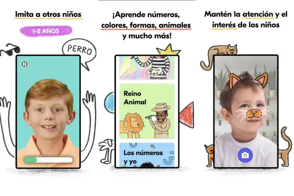 Niños jugando y aprendiendo con divertidos juegos de lengua, números, animales y más.