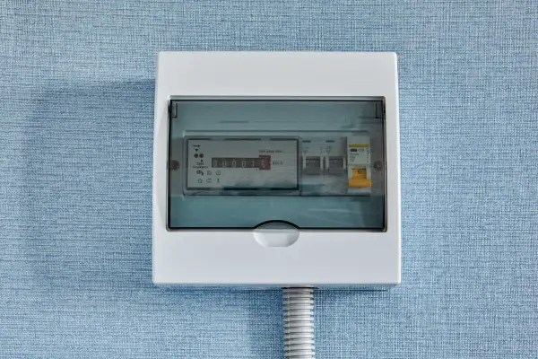 Skrzynka z bezpiecznikami i licznikiem energii elektrycznej. Wygląda na to, że jest brak prądu w gniazdkach, ale bezpieczniki są ok.