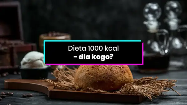 Chleb i lody na drewnianej desce. Napis: Dieta 1000 kcal - dla kogo?