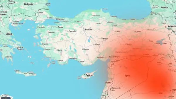 Mapa Turcji i okolic z zaznaczonymi obszarami o podwyższonym ryzyku. Czy w Turcji jest bezpiecznie? Zależy od regionu.