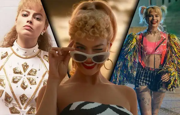 Margot Robbie i tre olika roller: glamorös, lekfull och vild. En collage av filmer med Margot Robbie.