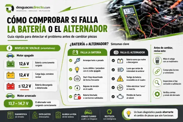 Guía para saber si es la batería o el alternador: síntomas, voltajes y revisiones. ¡Evita gastos innecesarios!