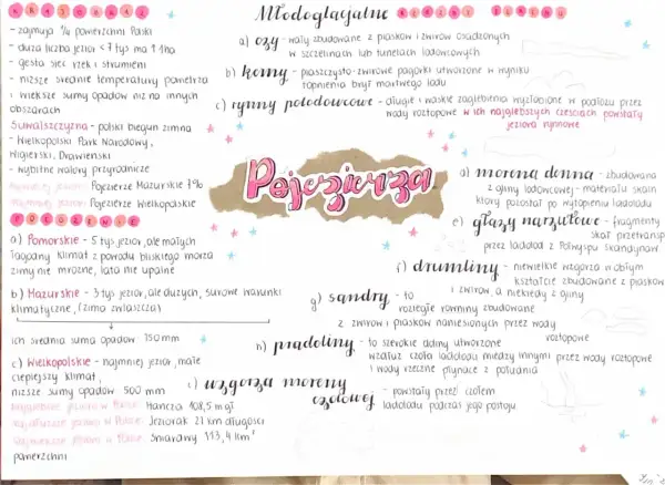 Pojezierza w Polsce to obszary z licznymi jeziorami, m.in. Pojezierze Mazurskie i Wielkopolskie.