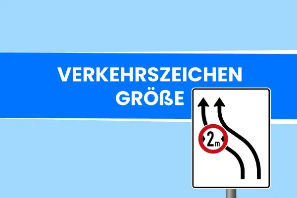 Verkehrszeichen: Überholverbot für Fahrzeuge über 2m Breite. Zwei Fahrspuren, eine davon wird gesperrt.