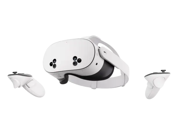 Gogle VR Meta Quest 3s z kontrolerami, gotowe do zanurzenia w wirtualnej rzeczywistości.