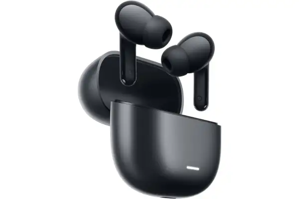Auriculares negros Redmi Buds 8 Lite, con su estuche de carga abierto.