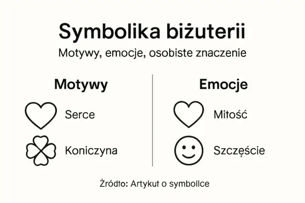 Symbolika biżuterii: serce jako symbol wiecznej miłości, koniczyna dla szczęścia.