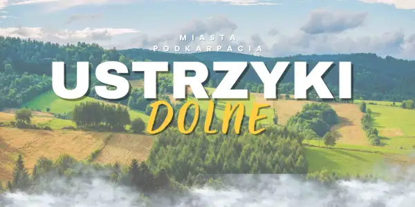 Ustrzyki Dolne, miasto w Podkarpaciu, otoczone zielonymi wzgórzami i lasami, z mgłą unoszącą się u podnóża.