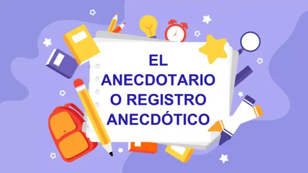 Un anecdotario infantil con libros, lápices y una mochila. Ideal para registrar momentos especiales.
