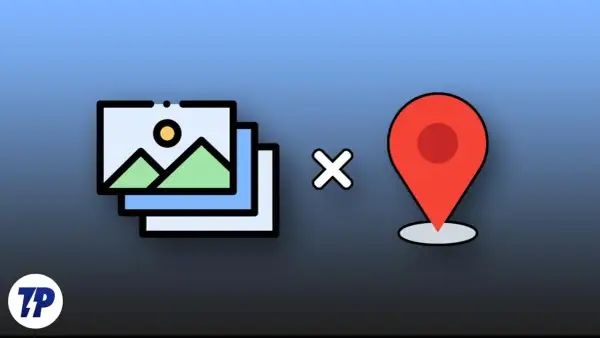 Stack of photos next to a location pin, symbolizing geotagging or adding location data to images.