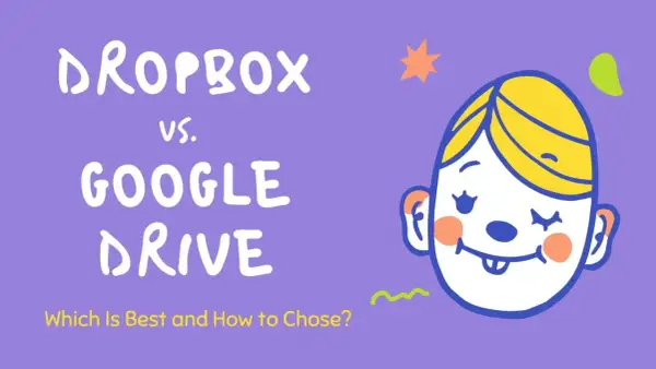 Dropbox vs. Google Drive: Which is faster? This graphic asks the question, featuring a playful illustration of a face.