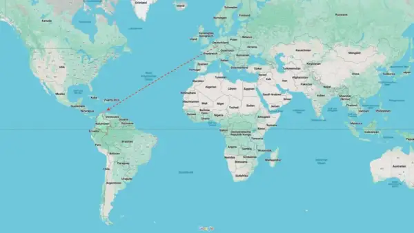 Reiseroute für Kolumbien Backpacking: Von Europa über den Atlantik nach Südamerika.