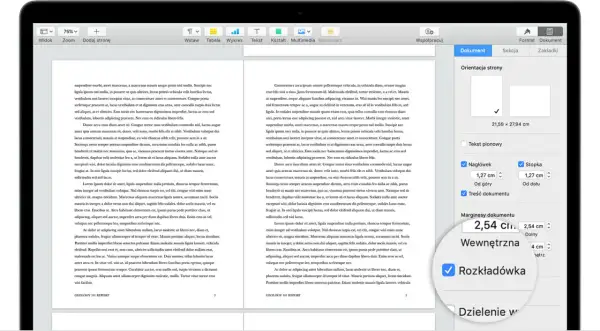 Programy do pisania na tablecie, z widocznym menu formatowania dokumentu i tekstem.