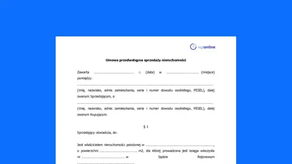 Umowa przedwstępna sprzedaży nieruchomości zawiera dane sprzedającego i kupującego.
