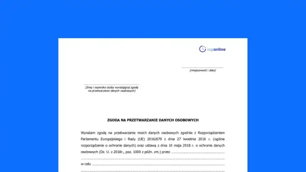 Formularz zgody na przetwarzanie danych osobowych. Podpisujesz dokument, który reguluje Twoje dane.