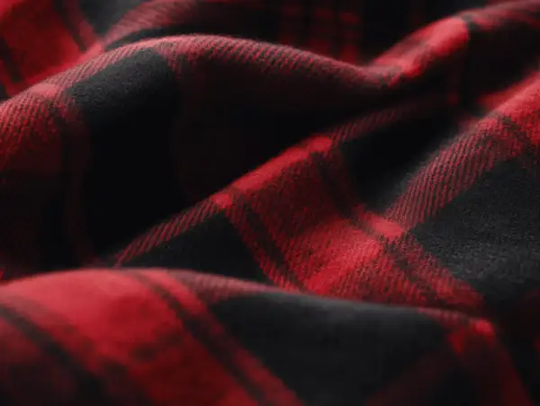 Rotes und schwarzes Karomuster auf weichem Stoff. Das ist typisch für Flanell, das sich warm und gemütlich anfühlt.